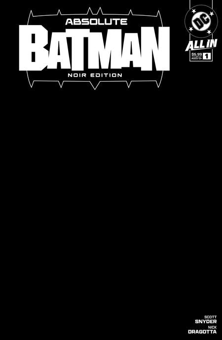 Absolute Batman (2024 DC) #1 Noir Edition Cvr B Black Blank Card Stock Variant Comic Books published by Dc Comics