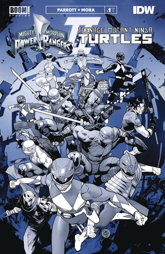 Mighty Morphin Power Rangers Teenage Mutant Ninja Turtles II Black and White Edition (2023 Boom) #1 Cvr A Mora Comic Books published by Boom! Studios